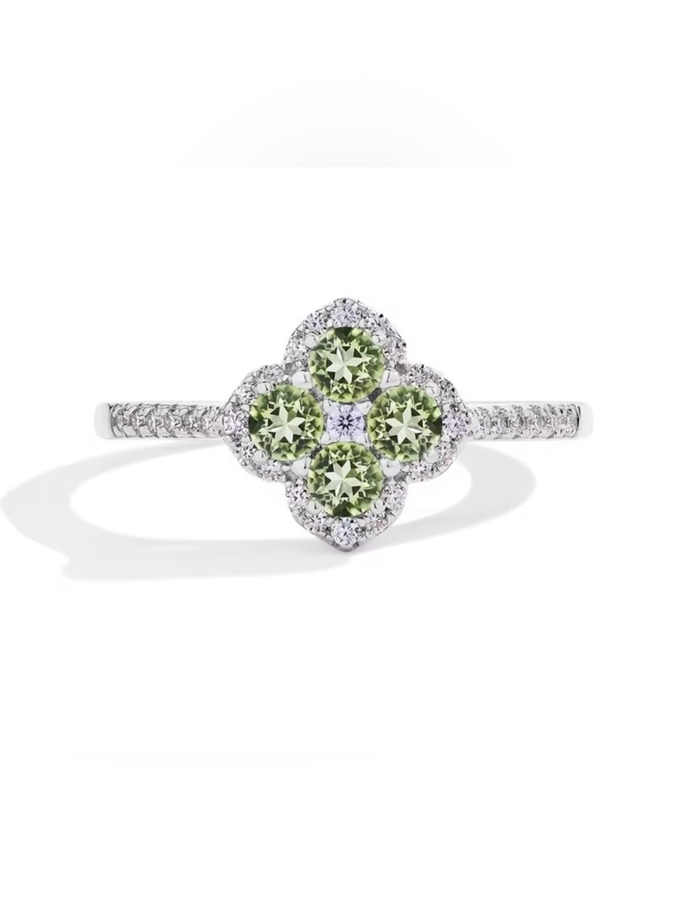 Peridot & Moissanite Diamond Sterling Silver Clover Ring
